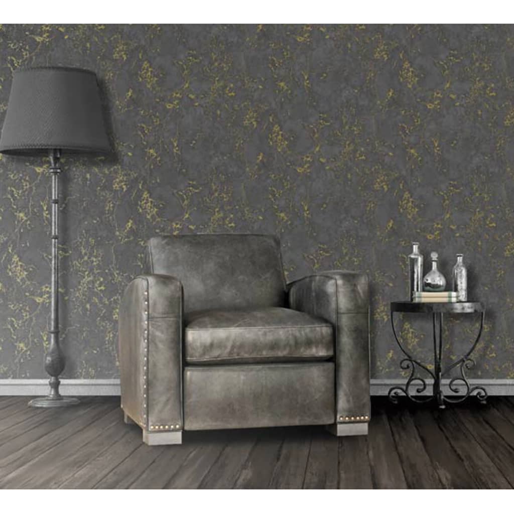 DUTCH WALLCOVERINGS Tapet marmor svart och guld