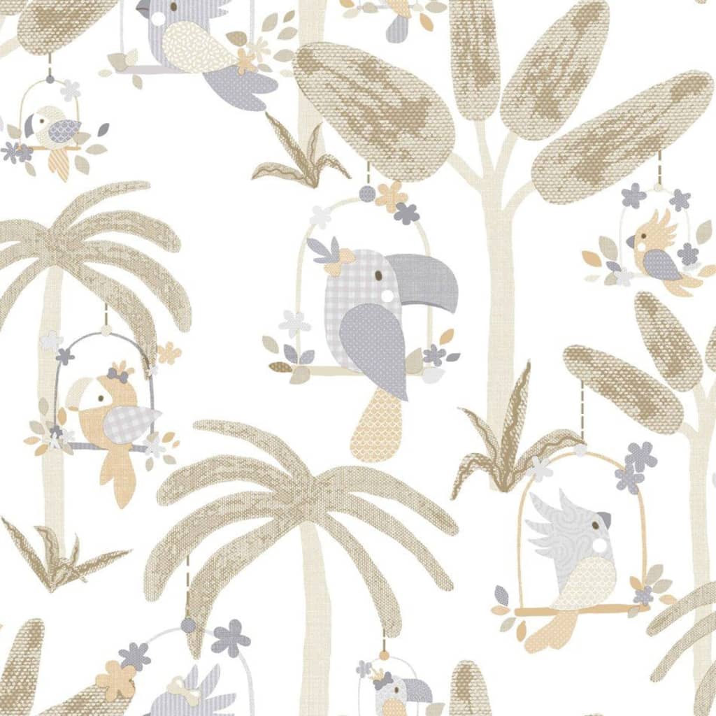 Noordwand Tapet Mondo baby Animals Birds Trees vit och beige