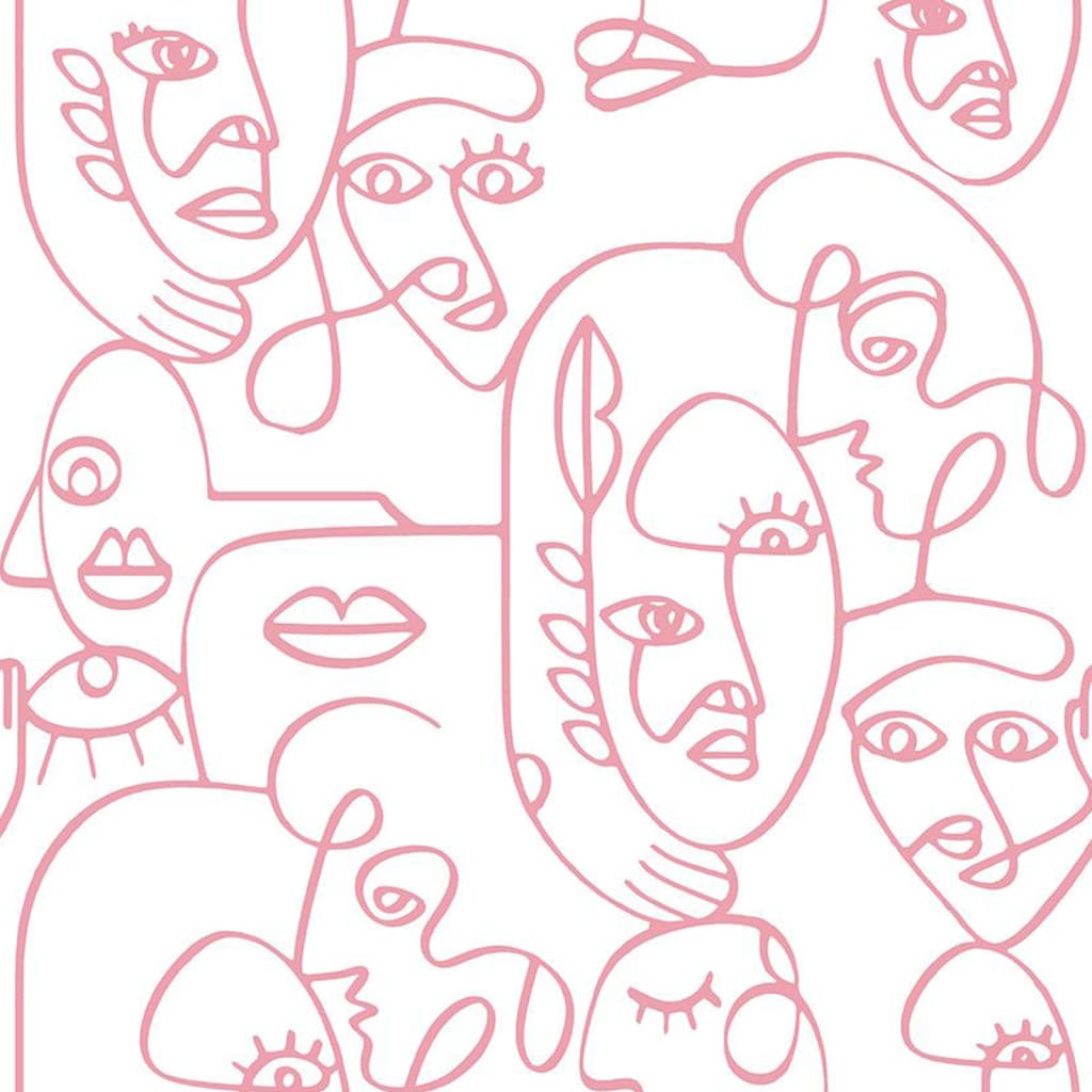 Noordwand Tapet Friends & Coffee Line Art Faces vit och rosa