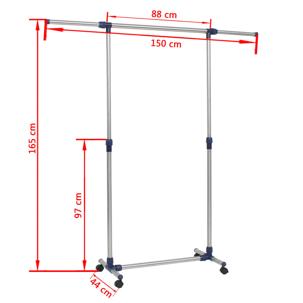 Justerbar klädhängare rostfritt stål 165x44x150 cm silver - njoyroom