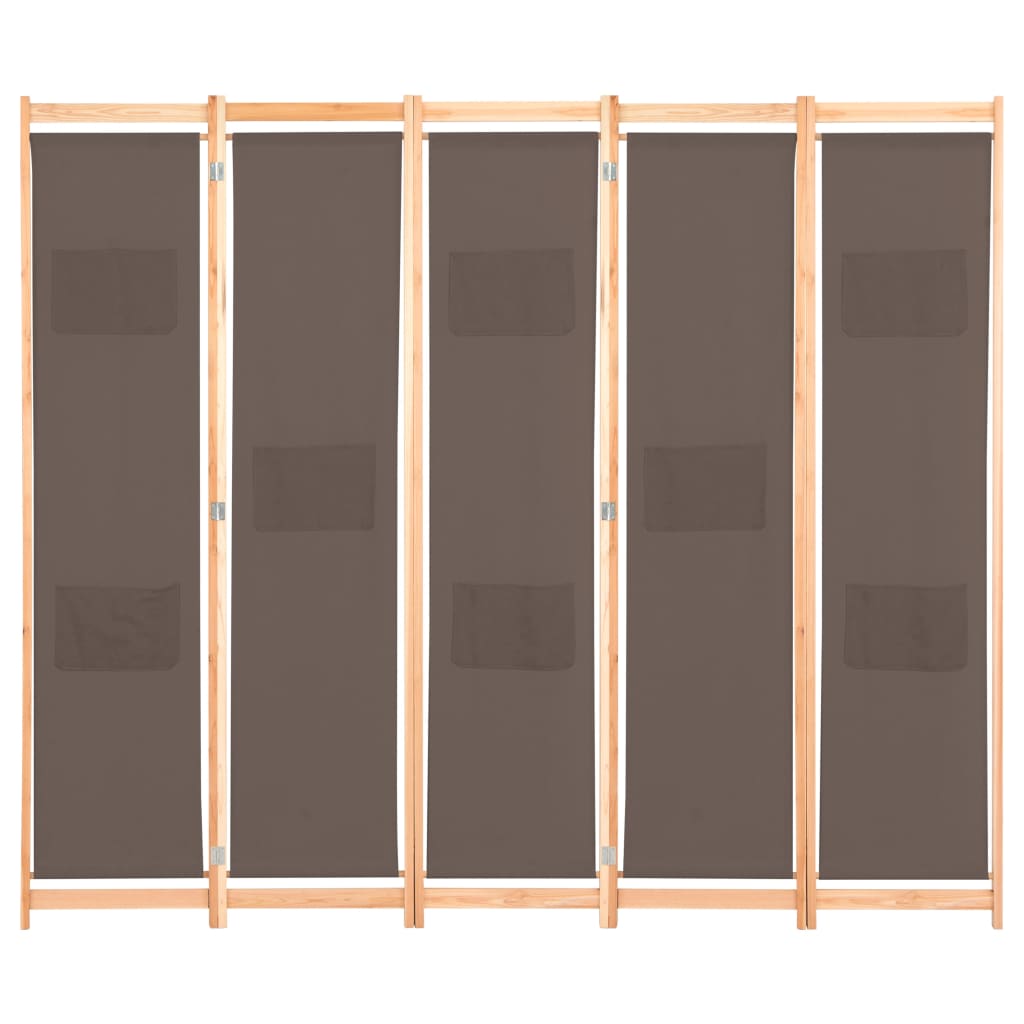 Rumsavdelare 5 paneler 200x170x4 cm brun tyg