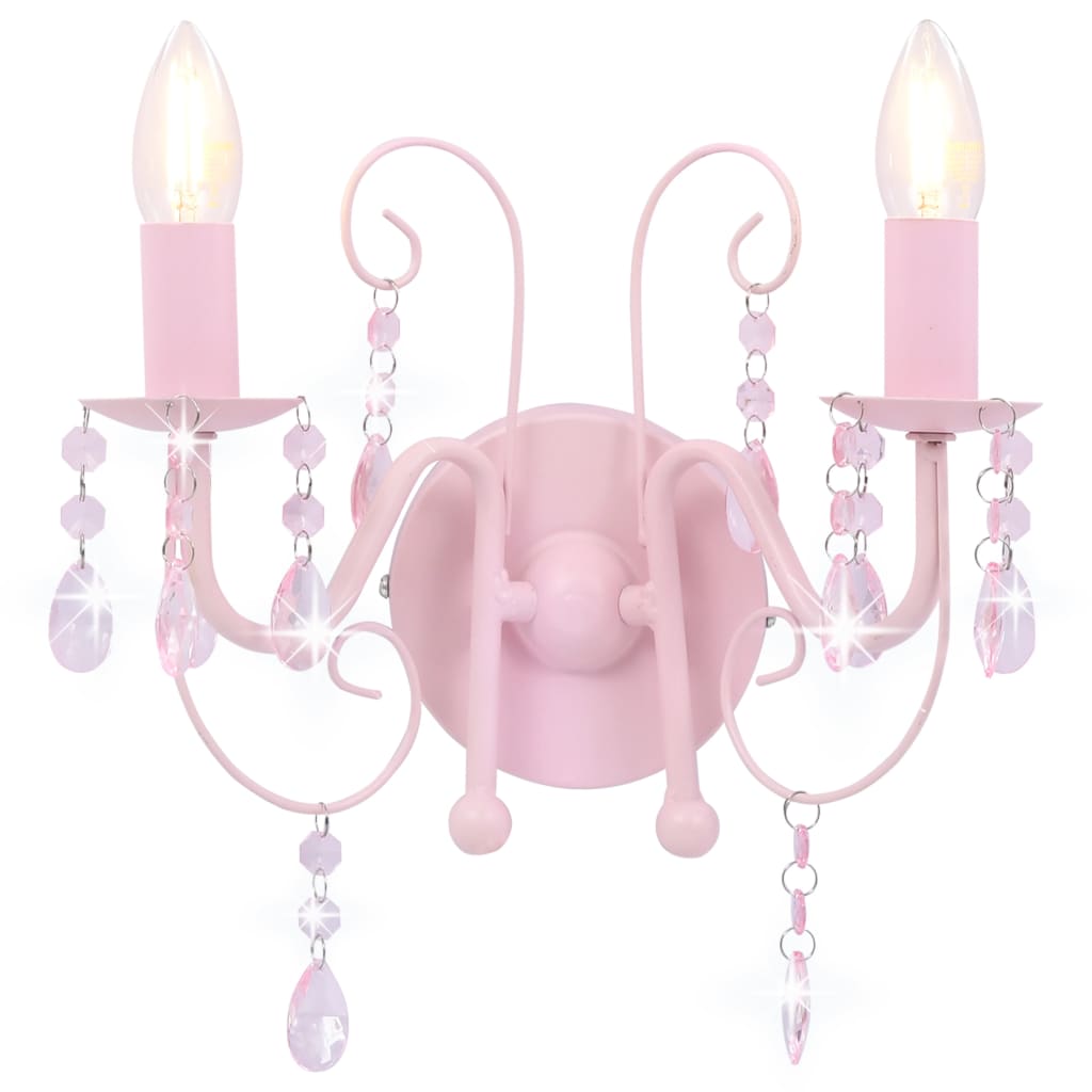 Vägglampa med pärlor rosa 2 x E14-lampor - njoyroom