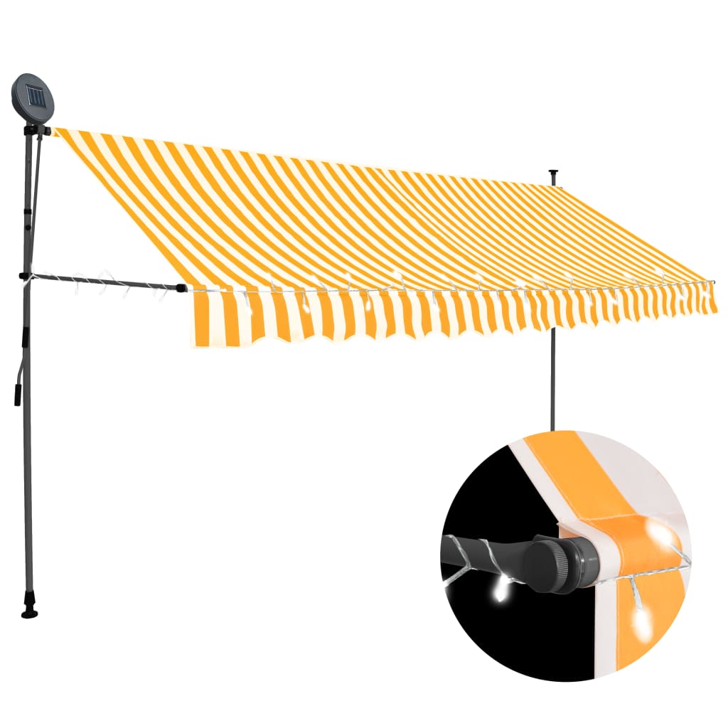 Markis manuellt infällbar med LED 350 cm vit och orange