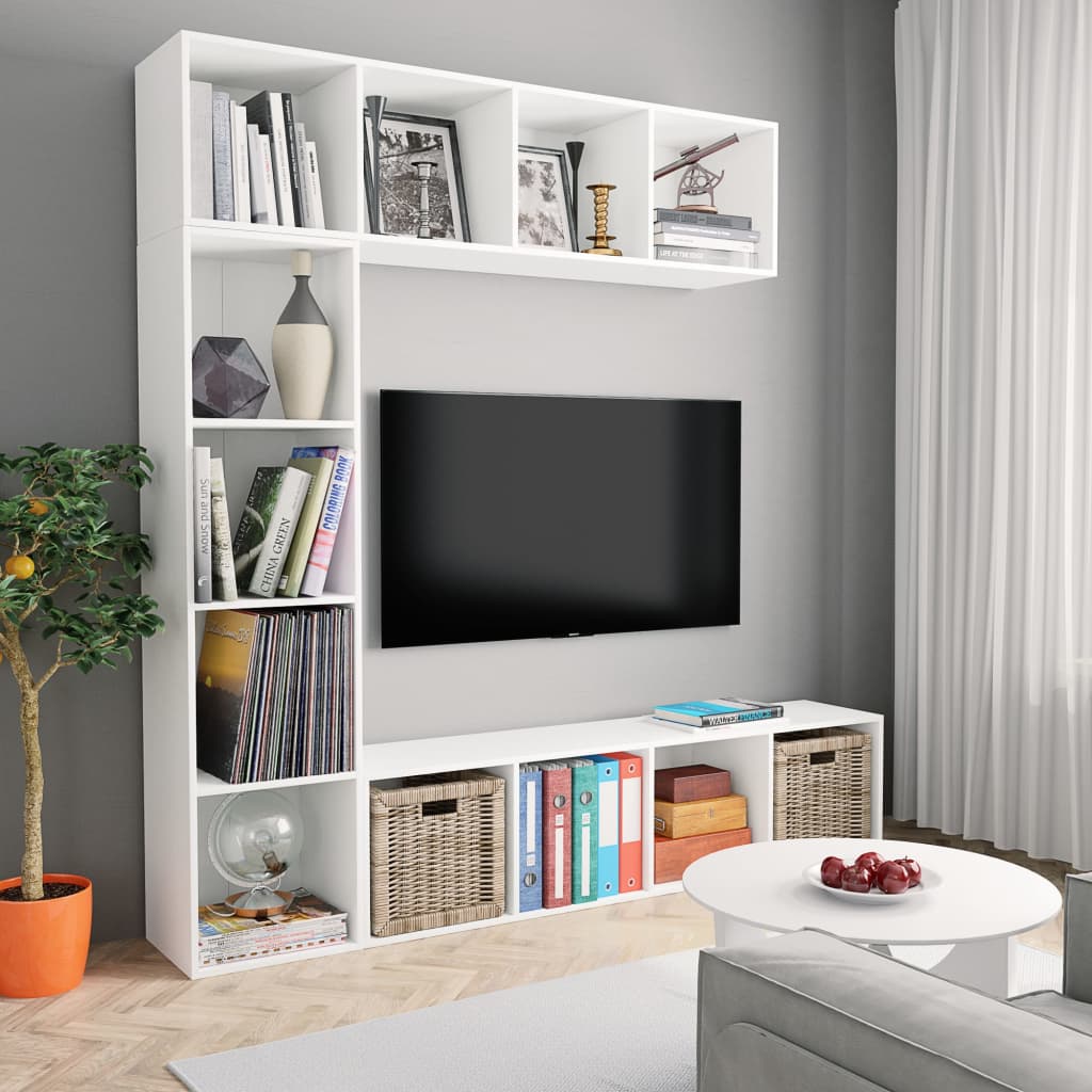 Bokhylla/TV-bänk 3 delar set vit 180x30x180 cm