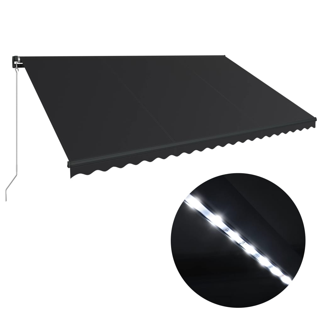 Markis manuellt infällbar med LED 500x300 cm antracit