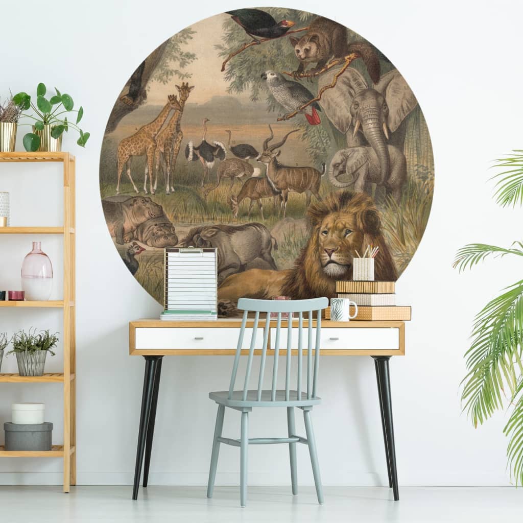 WallArt Tapet cirkelformad Animals of Africa 142,5 cm