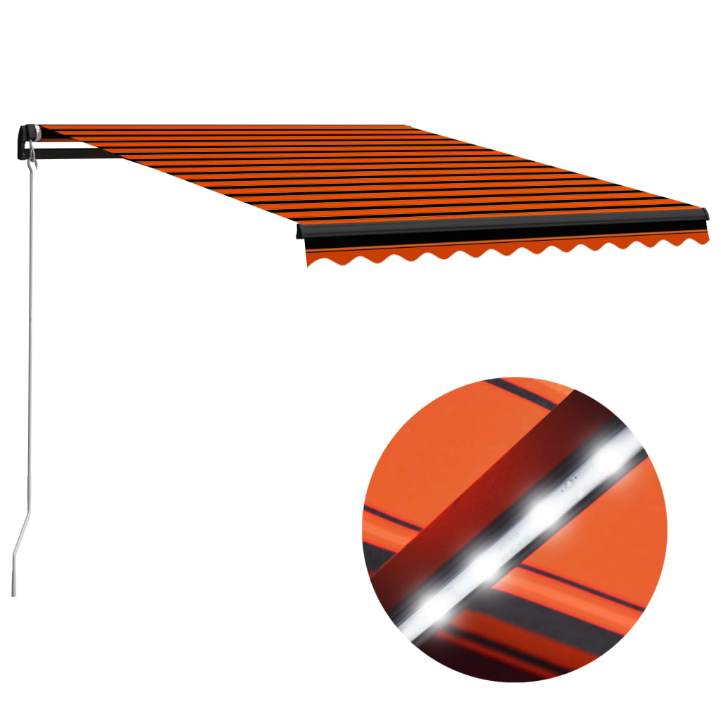 Markis manuellt infällbar med LED 300x250 cm orange och brun