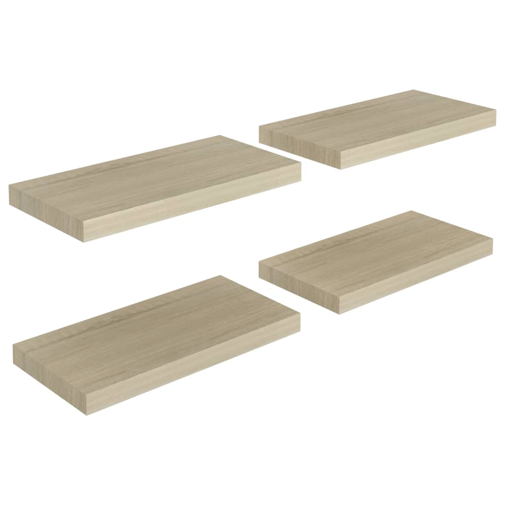 Svävande vägghyllor 4 st ek 50x23x3,8 cm MDF