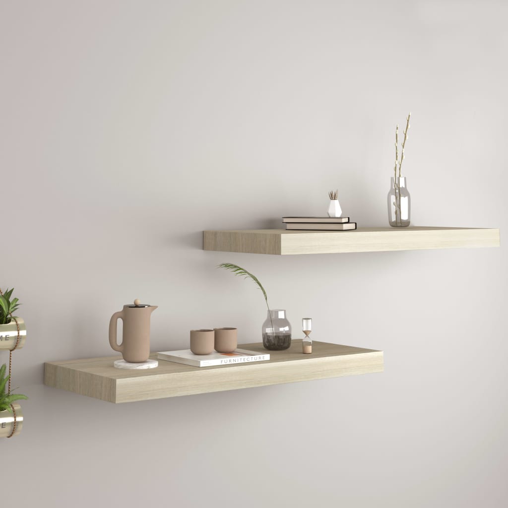 Svävande vägghyllor 2 st ek 60x23,5x3,8 cm MDF