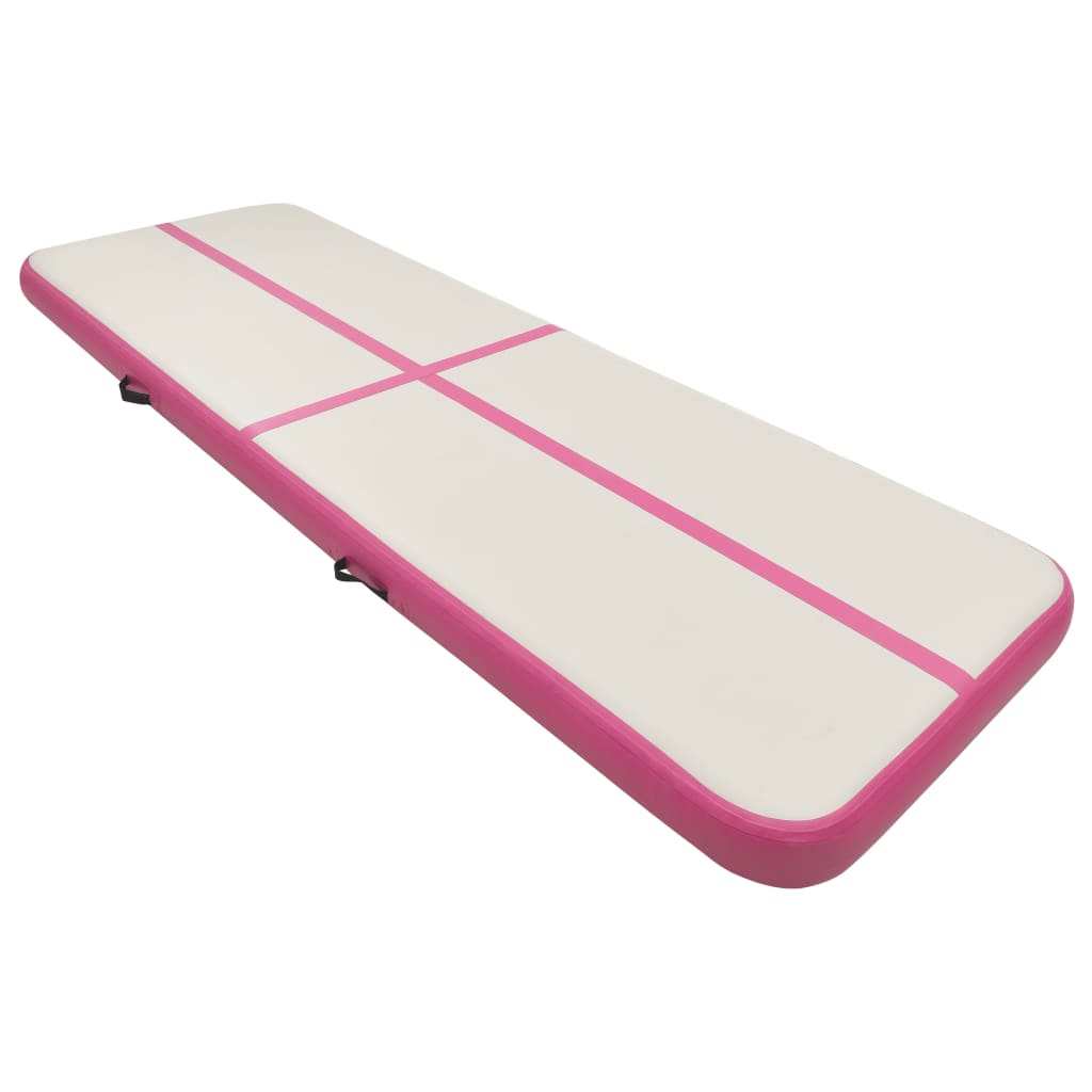 Uppblåsbar gymnastikmatta med pump 400x100x20 cm PVC rosa