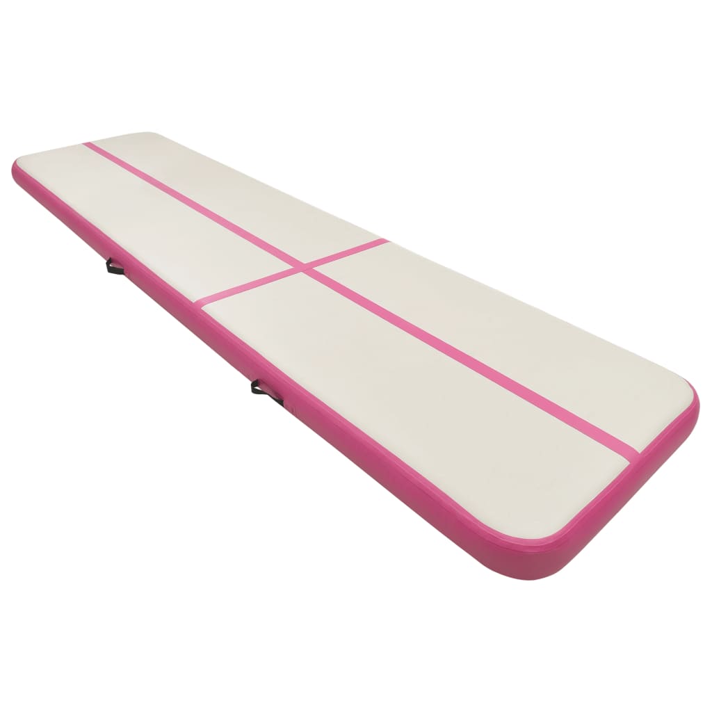 Uppblåsbar gymnastikmatta med pump 600x100x20 cm PVC rosa