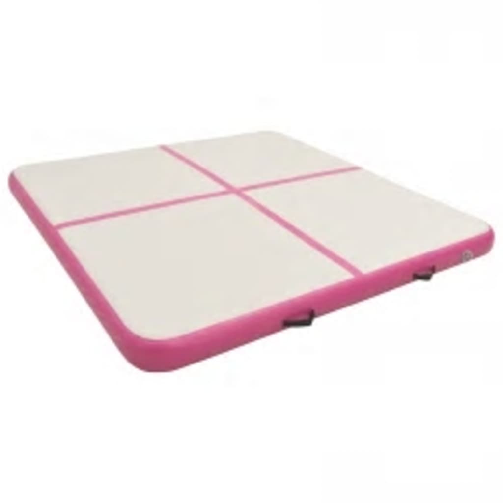 Uppblåsbar gymnastikmatta med pump 200x200x15 cm PVC rosa