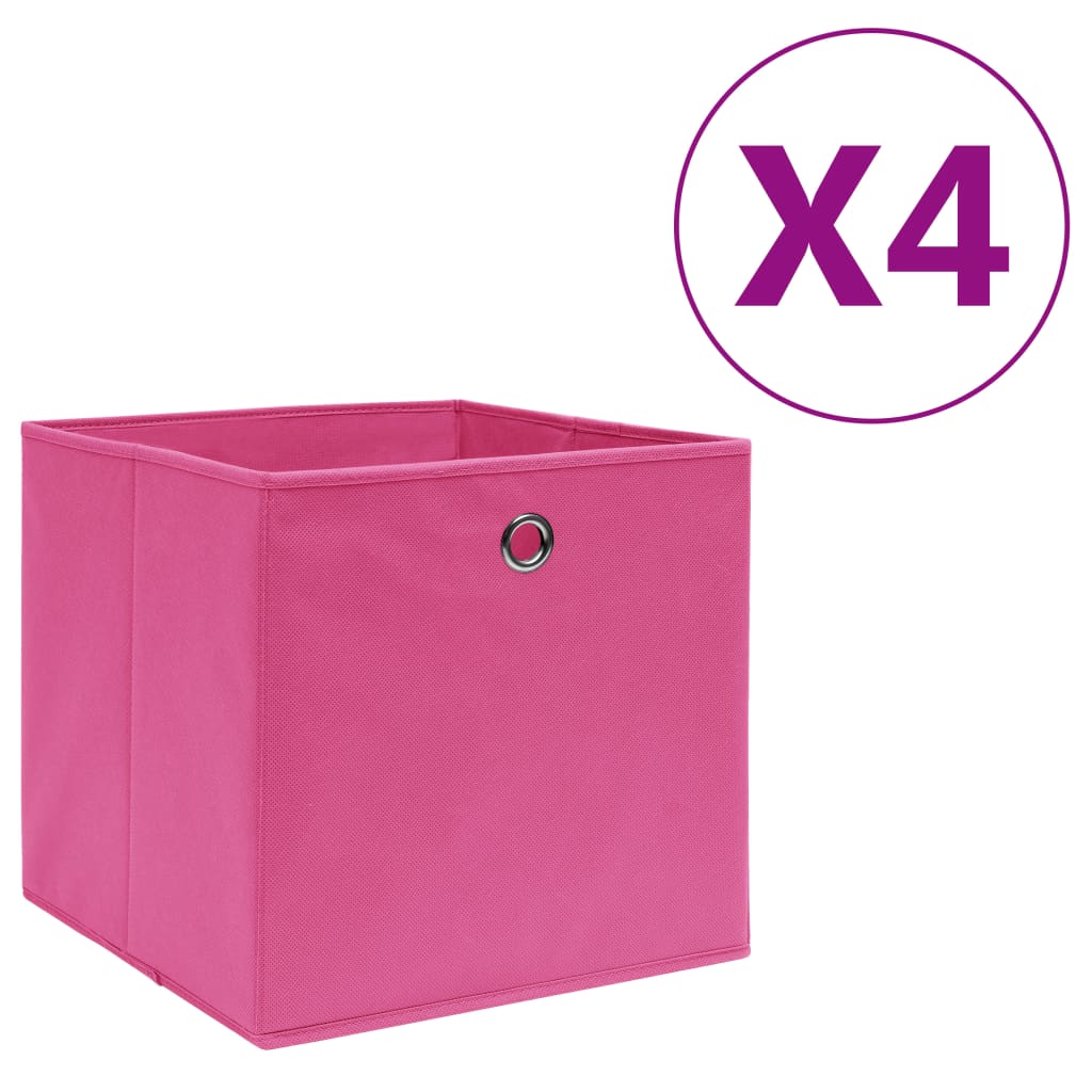 Förvaringslådor 4 st non-woven tyg 28x28x28 cm rosa