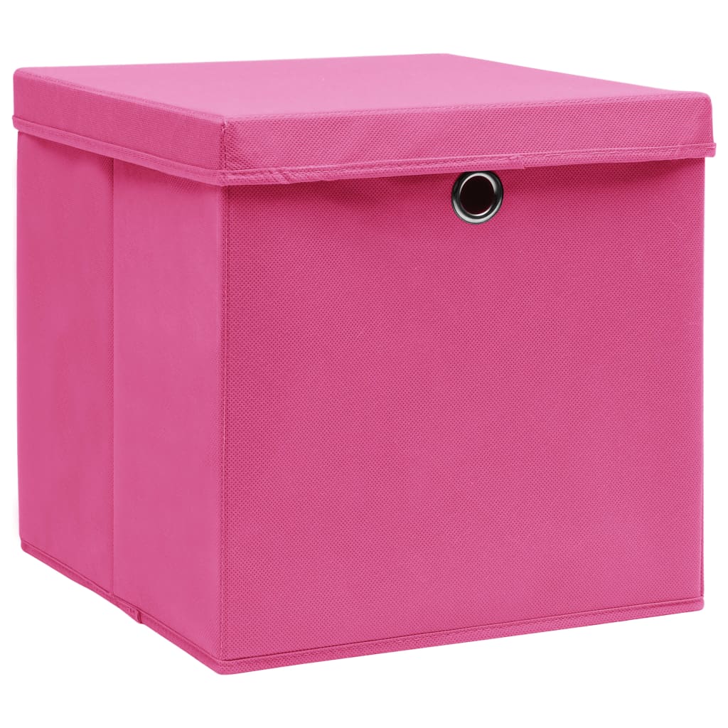 Förvaringslådor med lock 4 st 28x28x28 cm rosa