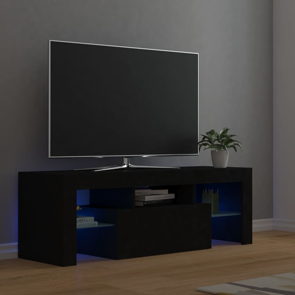 TV-bänk med LED-belysning svart 120x35x40 cm