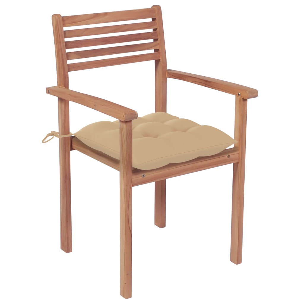 Trädgårdsstolar 2 st med beige dynor massiv teak