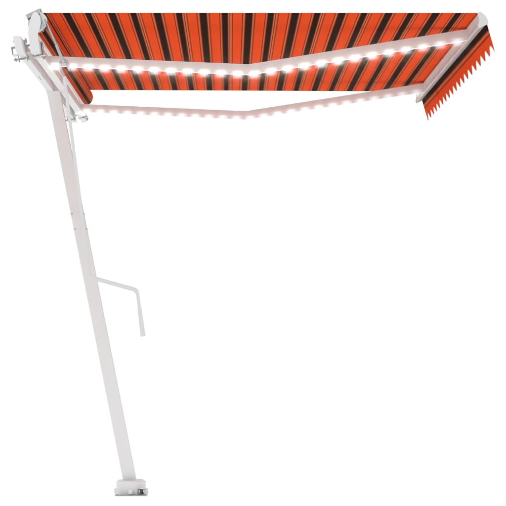 Automatisk markis med vindsensor & LED 450x300 cm orange/brun