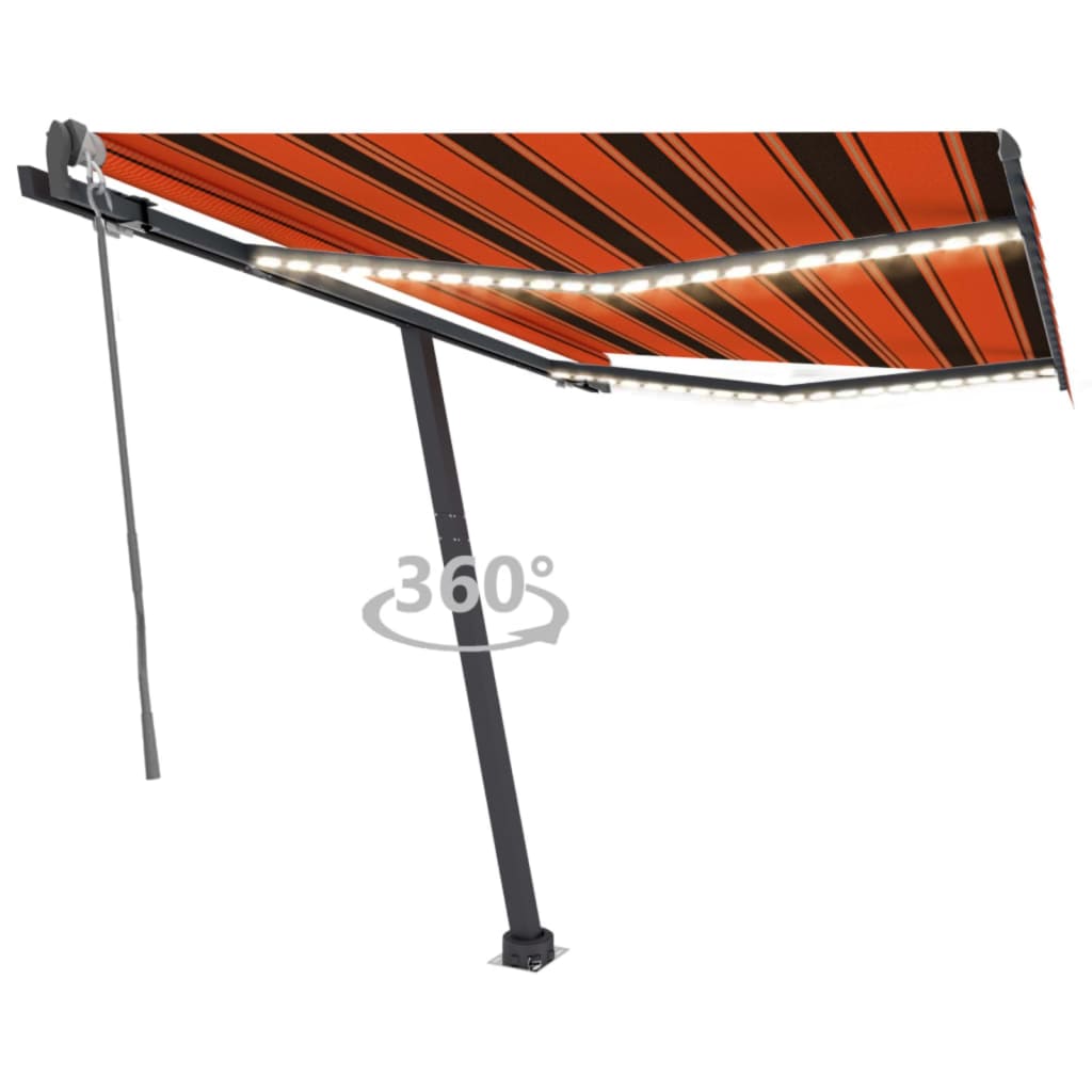 Automatisk markis med vindsensor & LED 300x250 cm orange/brun