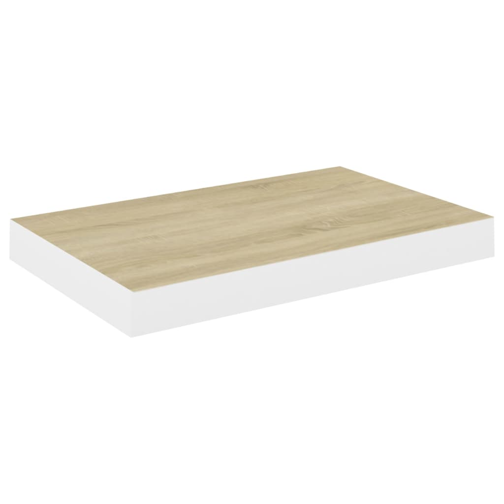 Svävande vägghylla ek och vit 50x23x3,8 cm MDF