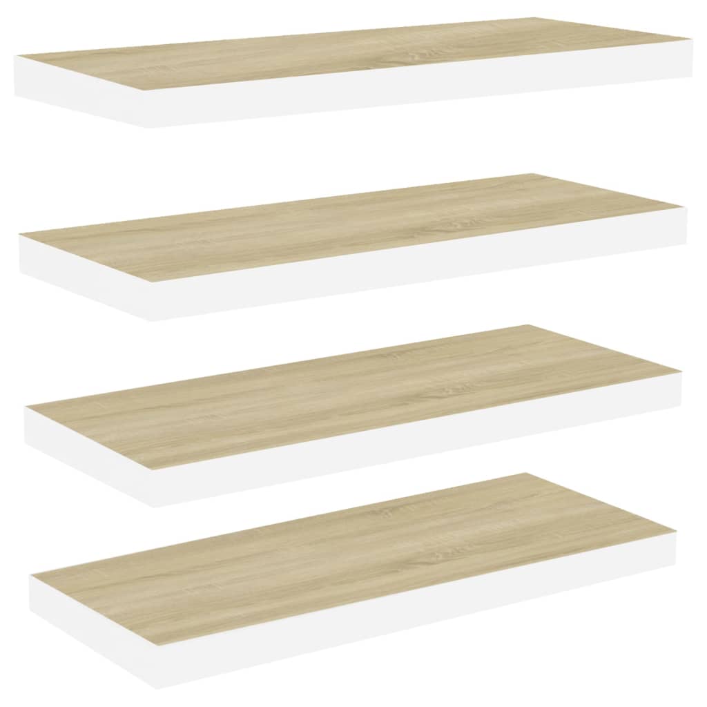 Svävande vägghyllor 4 st ek och vit 60x23,5x3,8 cm MDF