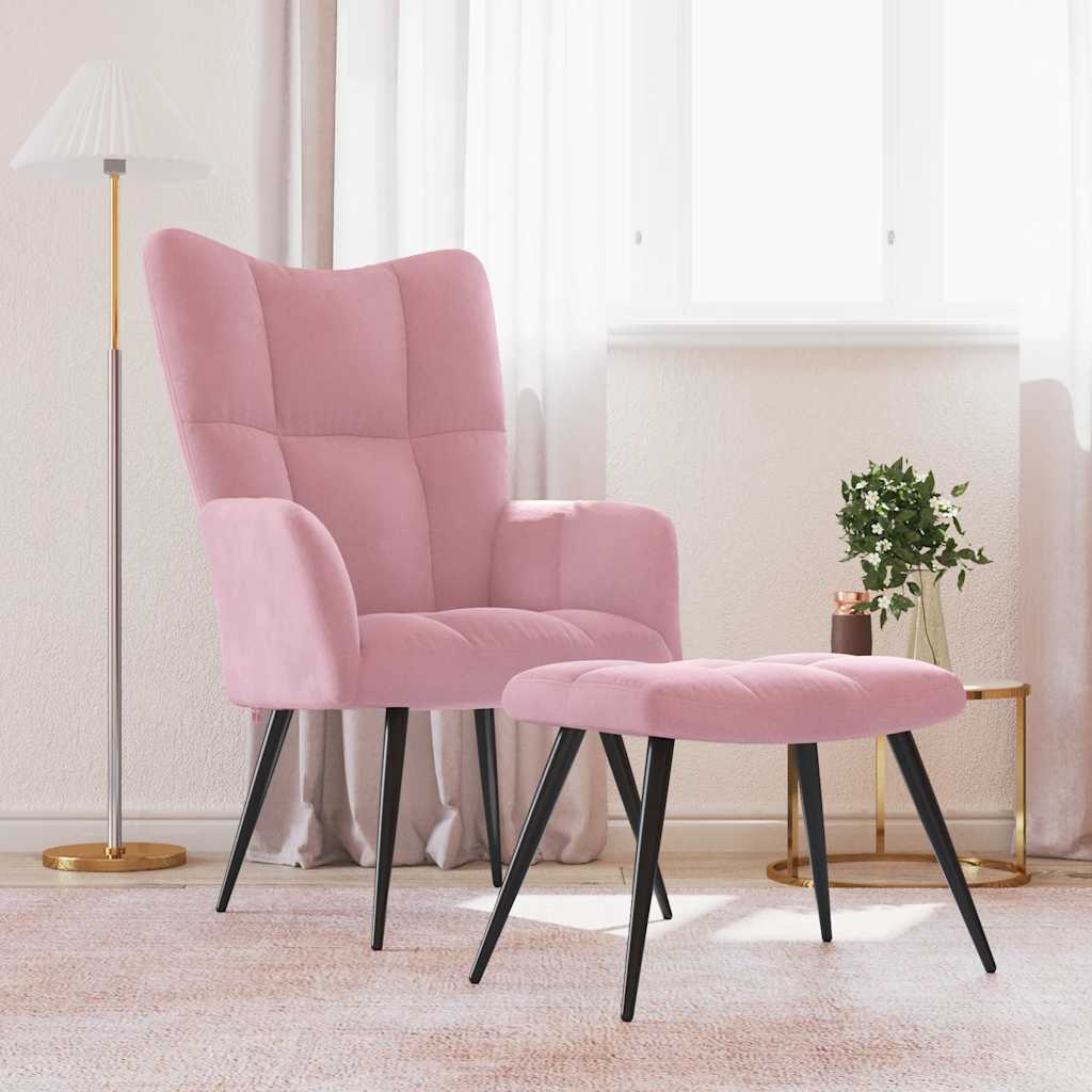 Vilstol med fotpall rosa sammet