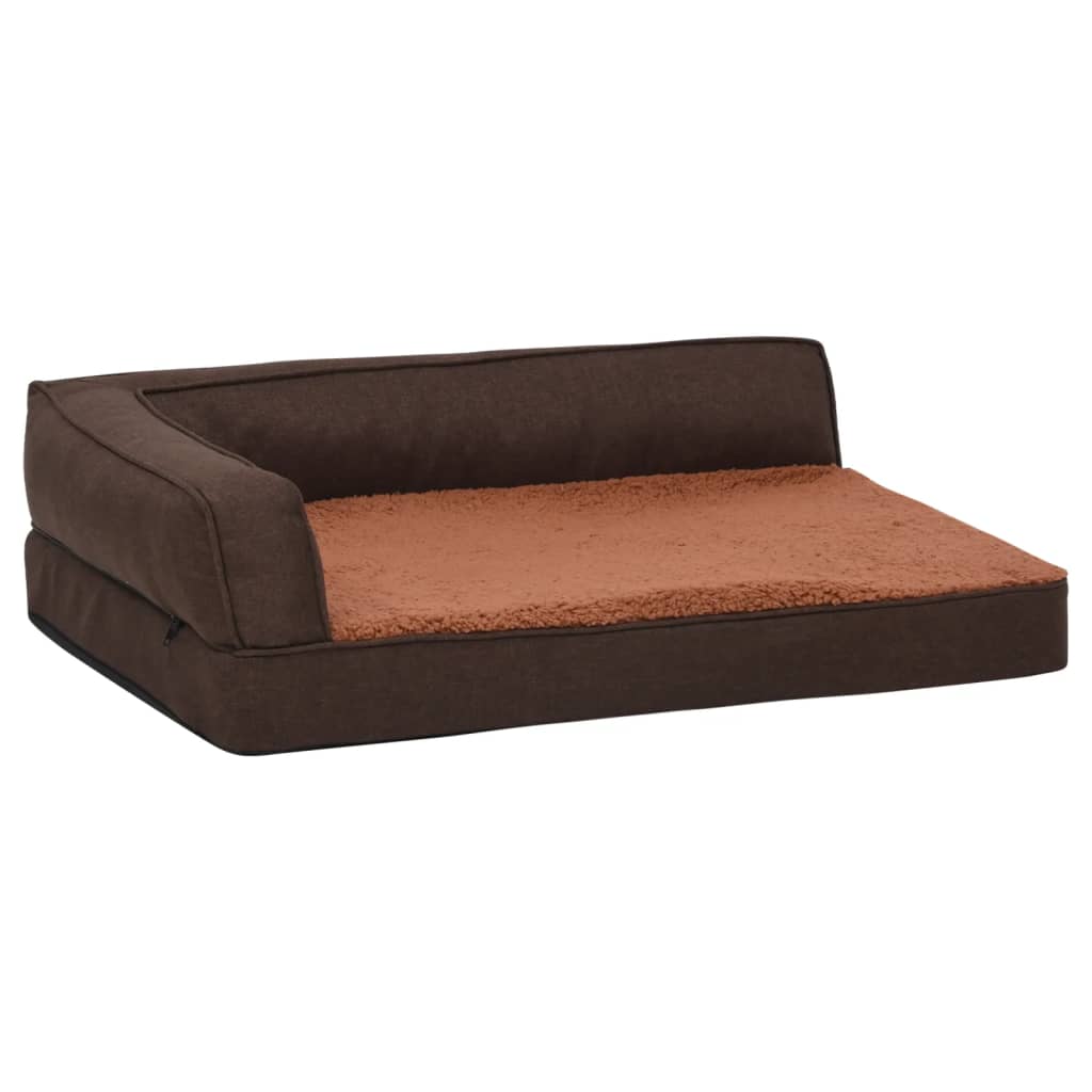 Ergonomisk hundmadrass 60x42 cm linnelook fleece brun