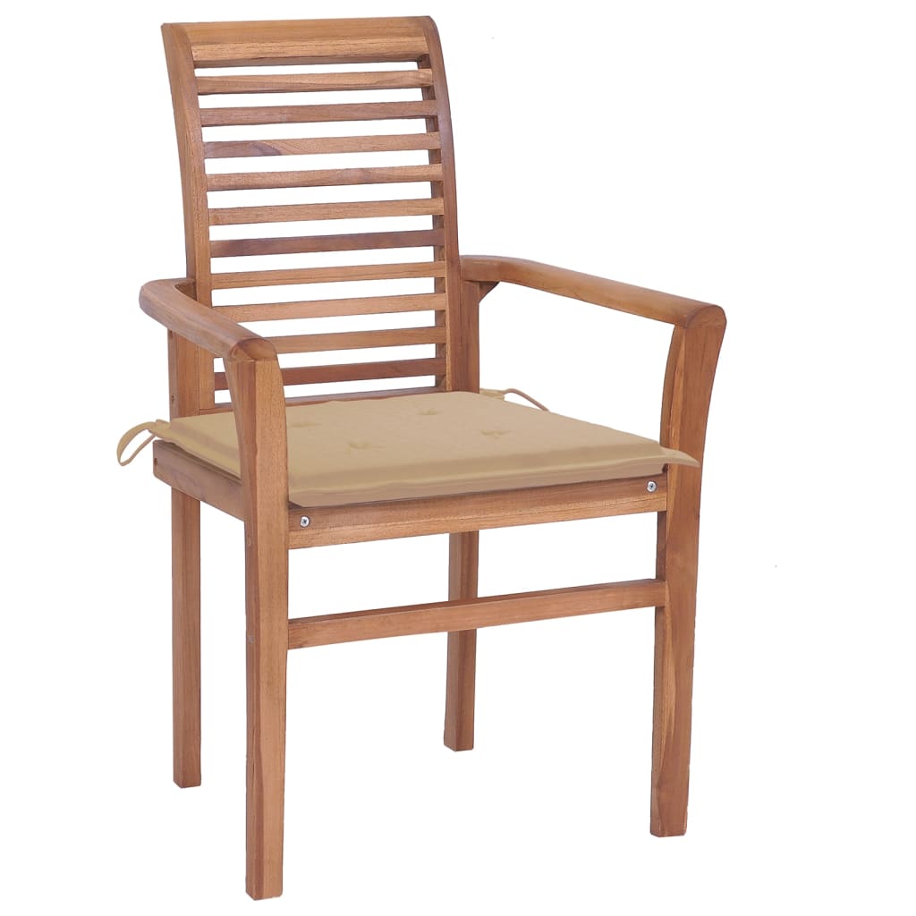 Matstolar 8 st med beige dynor massiv teak