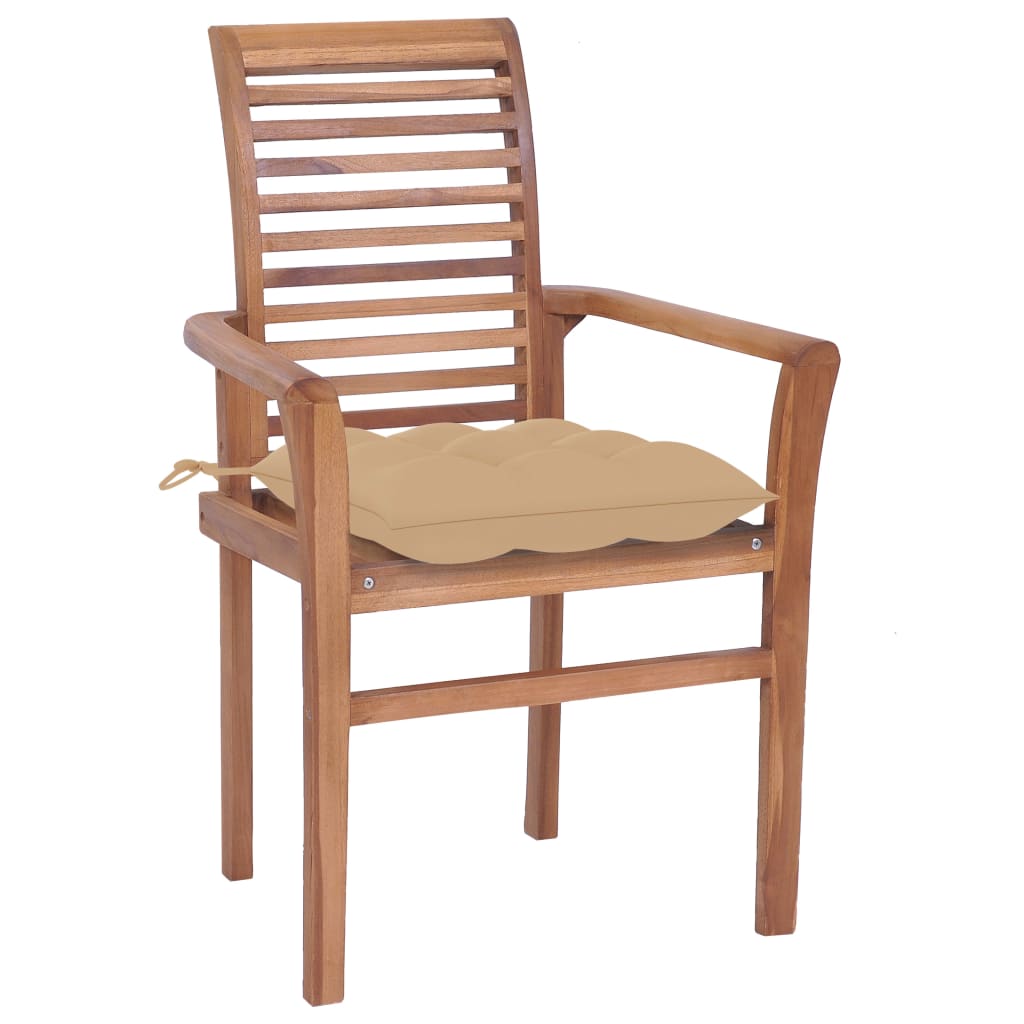 Matstolar 8 st med beige dynor massiv teak