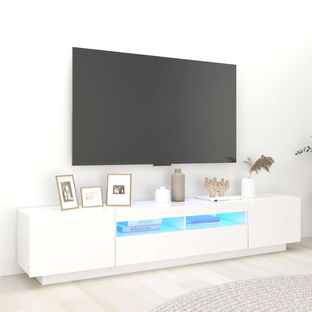 TV-bänk med LED-belysning vit 200x35x40 cm