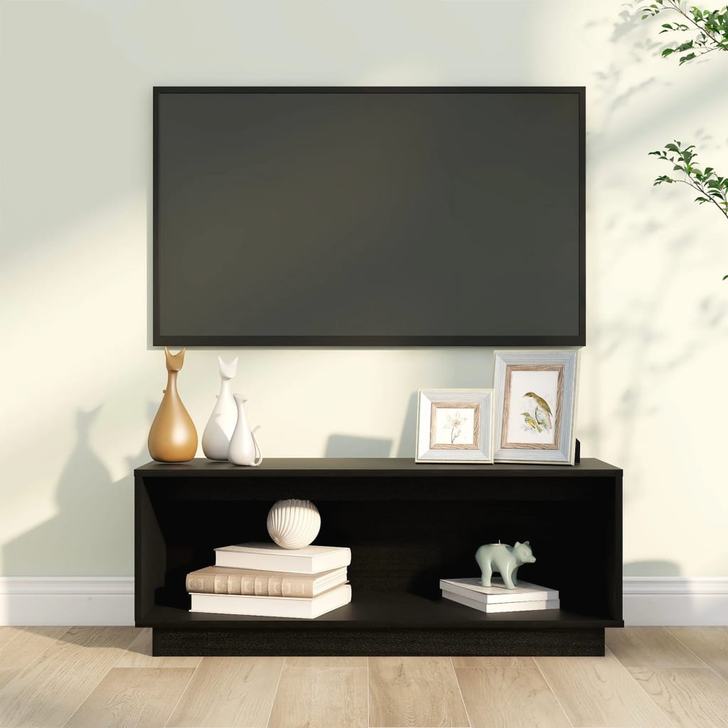 Tv-bänk svart 90x35x35 cm massiv furu