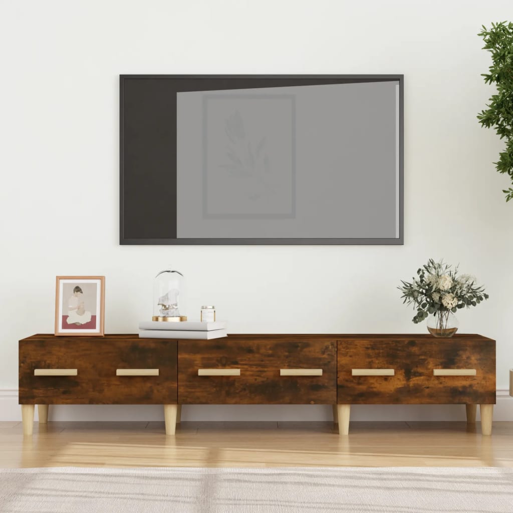 Tv-bänk rökfärgad ek 150x34,5x30 cm konstruerat trä