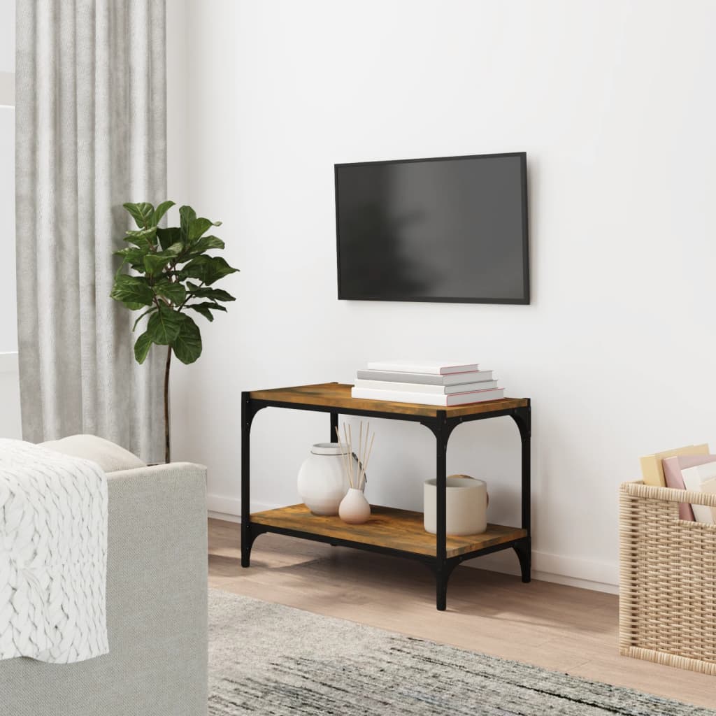 Tv-bänk rökfärgad ek 60x33x41 cm konstruerat trä och stål