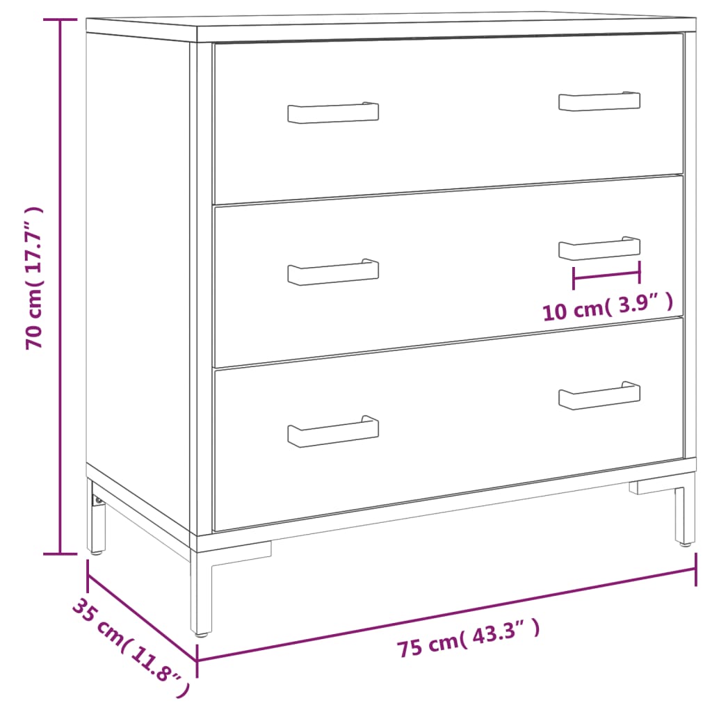 Byrå svart 75x35x70 cm massiv furu - njoyroom