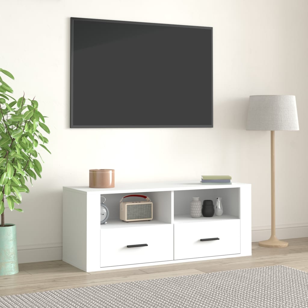 Tv-bänk vit 100x35x40 cm konstruerat trä