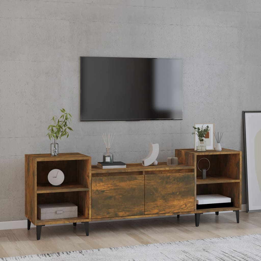 Tv-bänk rökfärgad ek 160x35x55 cm konstruerat trä