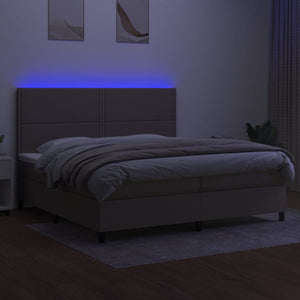 Ramsäng med madrass & LED taupe 200x200 cm tyg - njoyroom