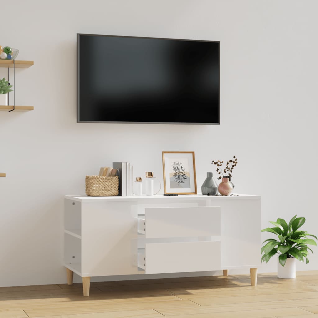 Tv-bänk vit högglans 102x44,5x50 cm konstruerat trä