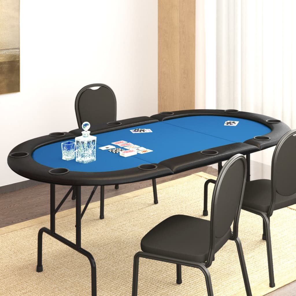 Pokerbord för 10 spelare hopfällbart 207x106x76 cm blå