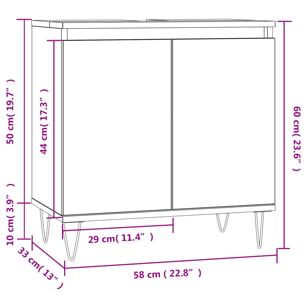 Badrumsskåp betonggrå 58x33x60 cm konstruerat trä - njoyroom