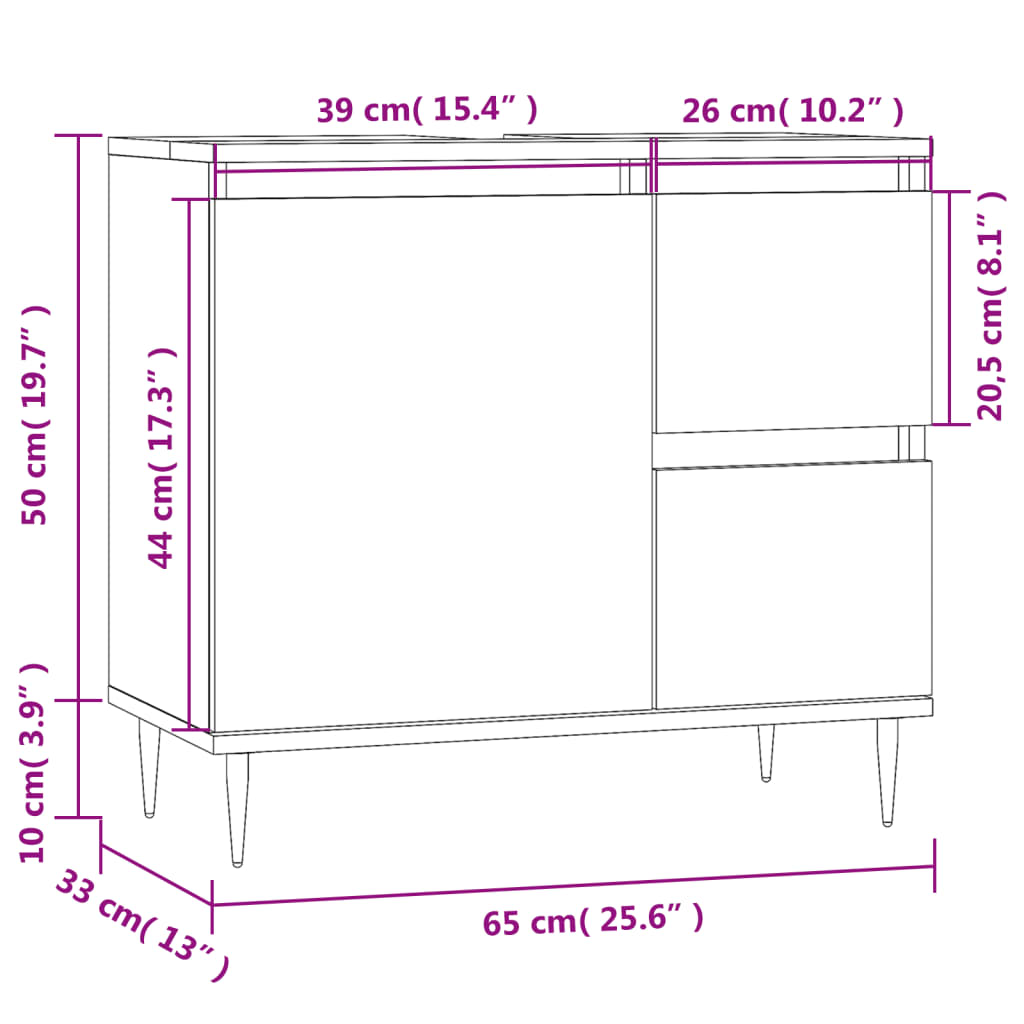 Badrumsskåp vit högglans 65x33x60 cm konstruerat trä - njoyroom