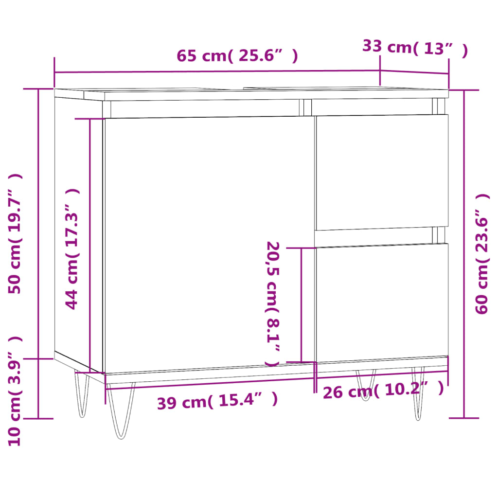 Badrumsskåp vit högglans 65x33x60 cm konstruerat trä - njoyroom