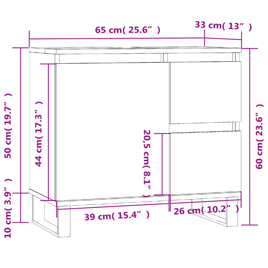 Badrumsskåp vit 65x33x60 cm konstruerat trä - njoyroom