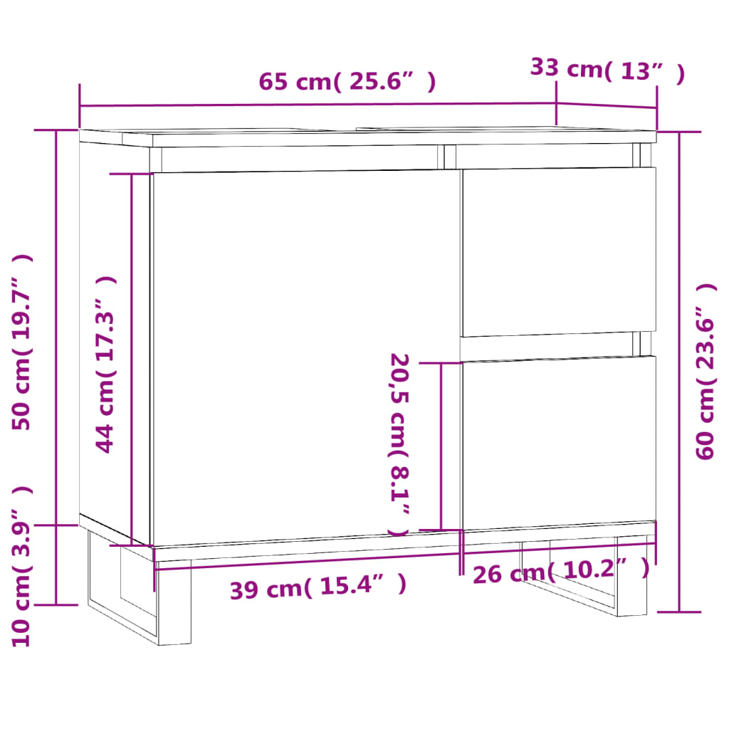 Badrumsskåp betonggrå 65x33x60 cm konstruerat trä - njoyroom