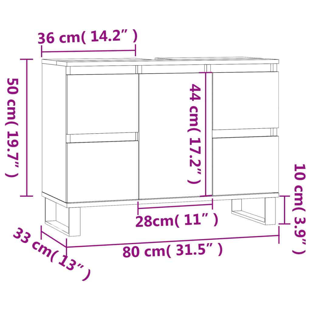 Badrumsskåp vit högglans 80x33x60 cm konstruerat trä - njoyroom