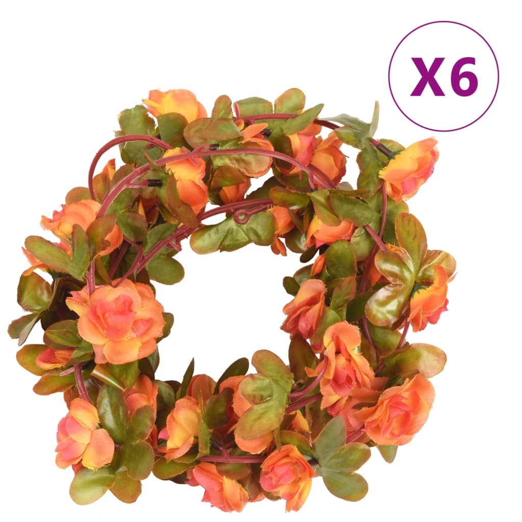 Julkransar med blommor 6 st orange 250 cm