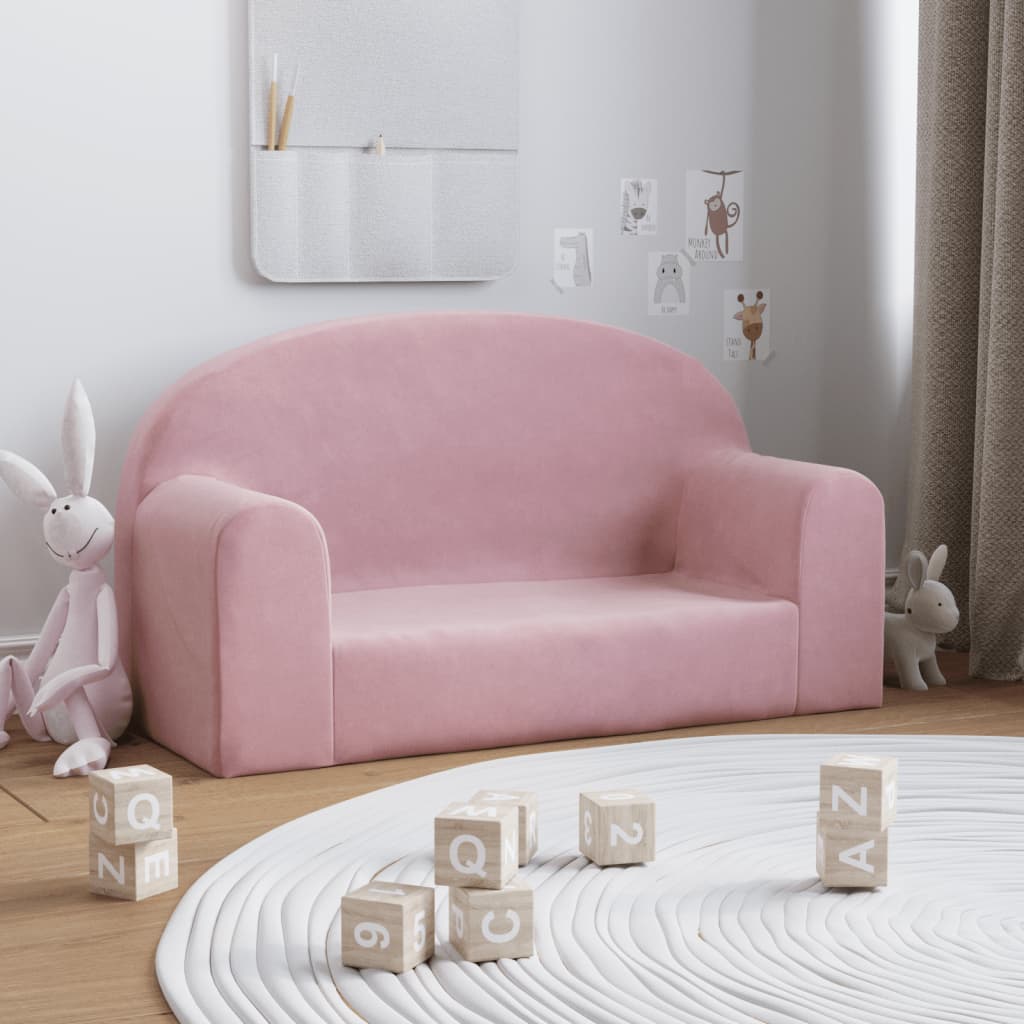 Barnsoffa 2-sits rosa mjuk plysch