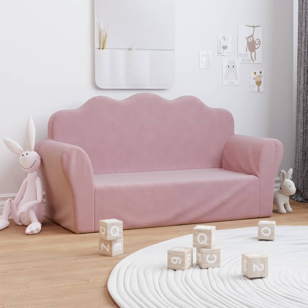 Barnsoffa 2-sits rosa mjuk plysch