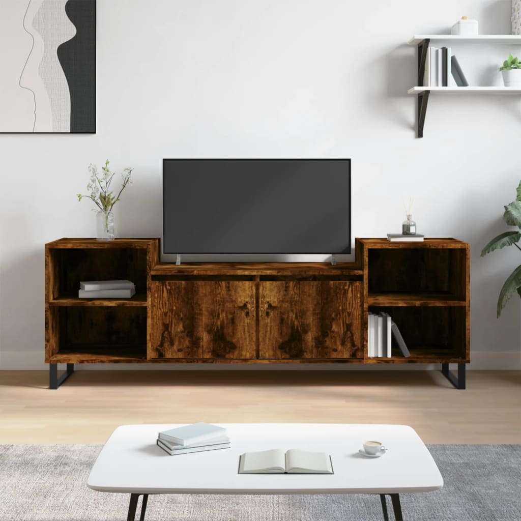 Tv-bänk rökfärgad ek 160x35x55 cm konstruerat trä