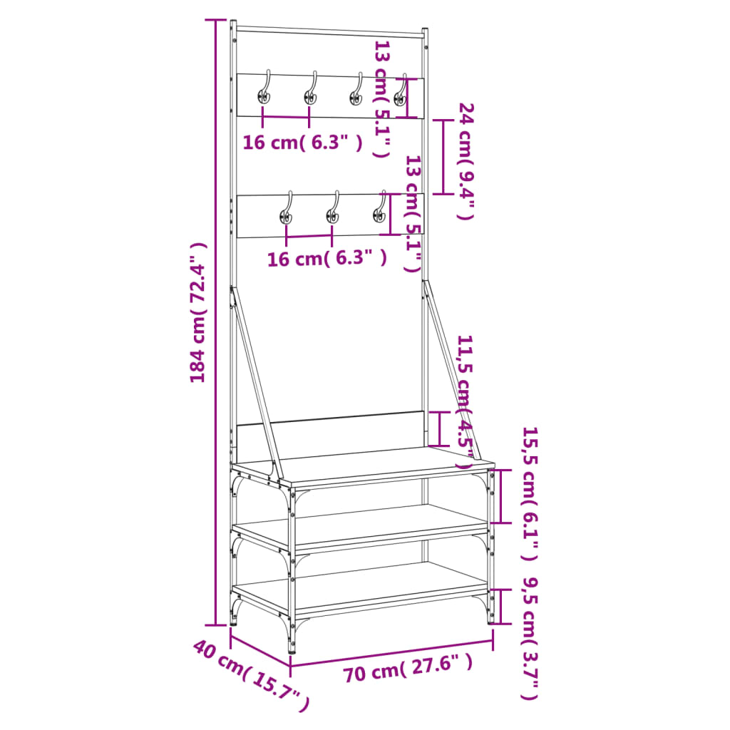 Klädställning med skoförvaring svart 70x40x184 cm - njoyroom