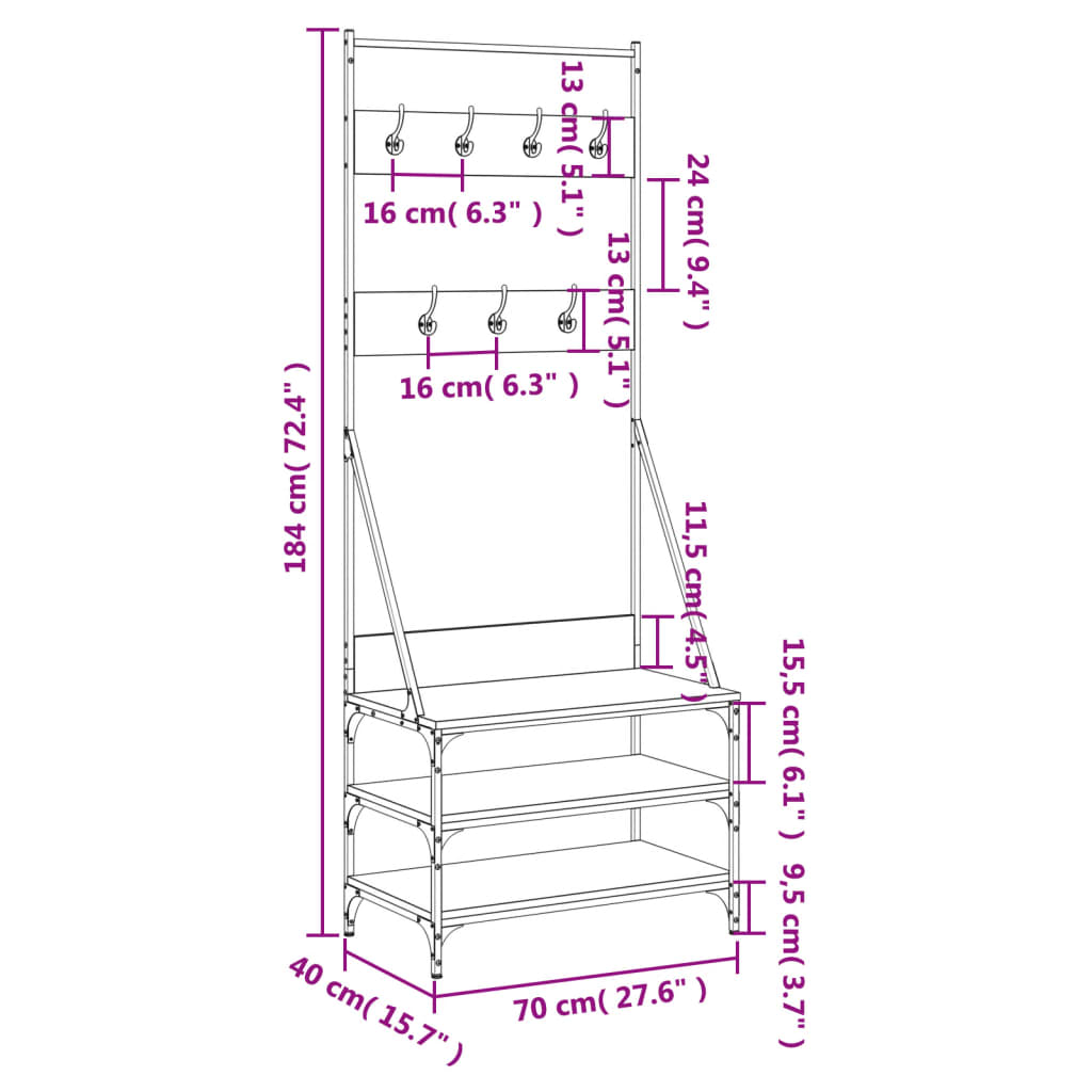 Klädställning med skoförvaring rökfärgad ek 70x40x184 cm - njoyroom